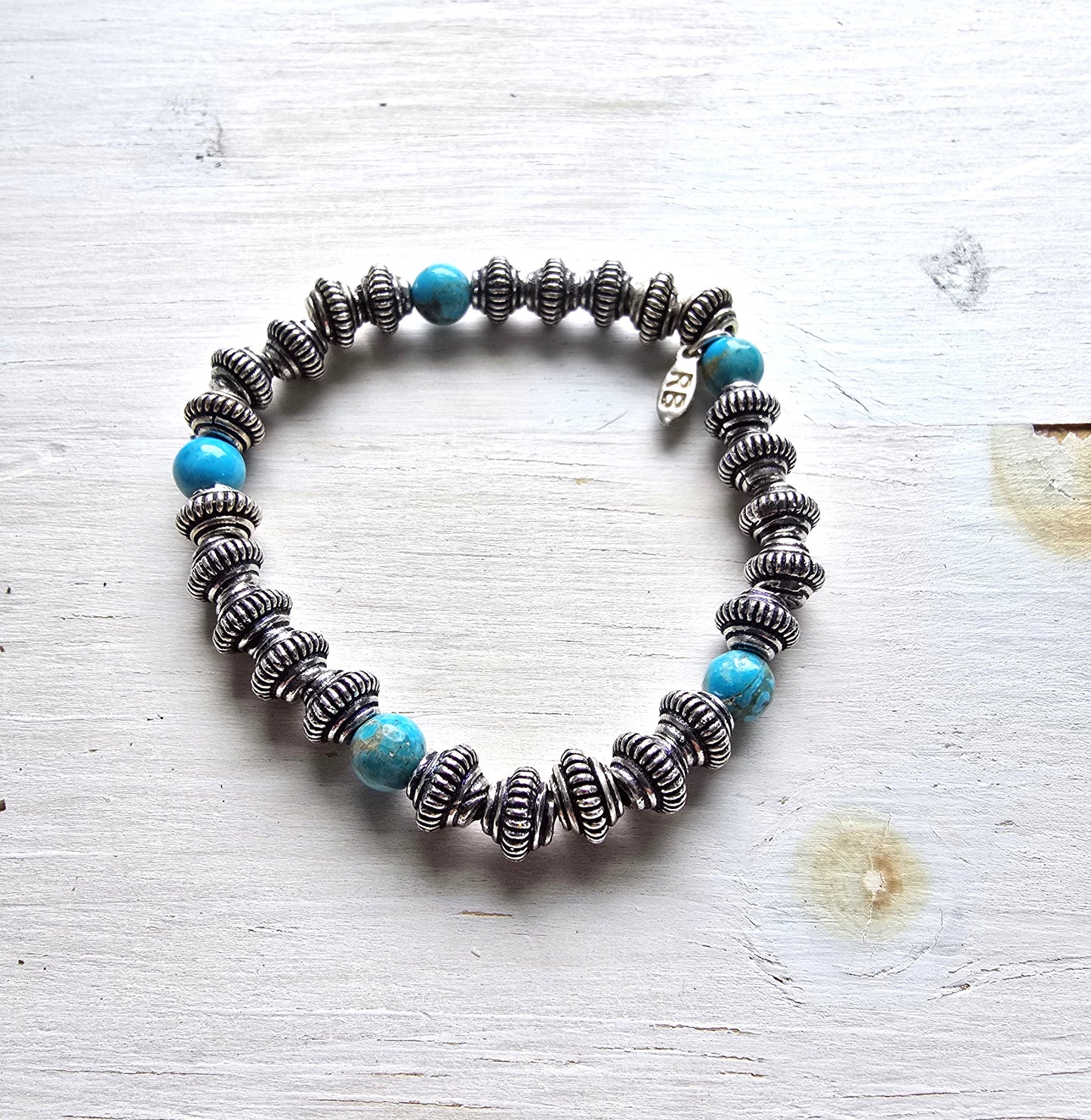 Becky - Sterling Silver Turquoise Beaded Bracelet