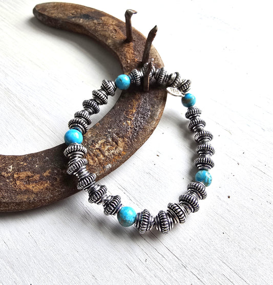 Becky - Sterling Silver Turquoise Beaded Bracelet
