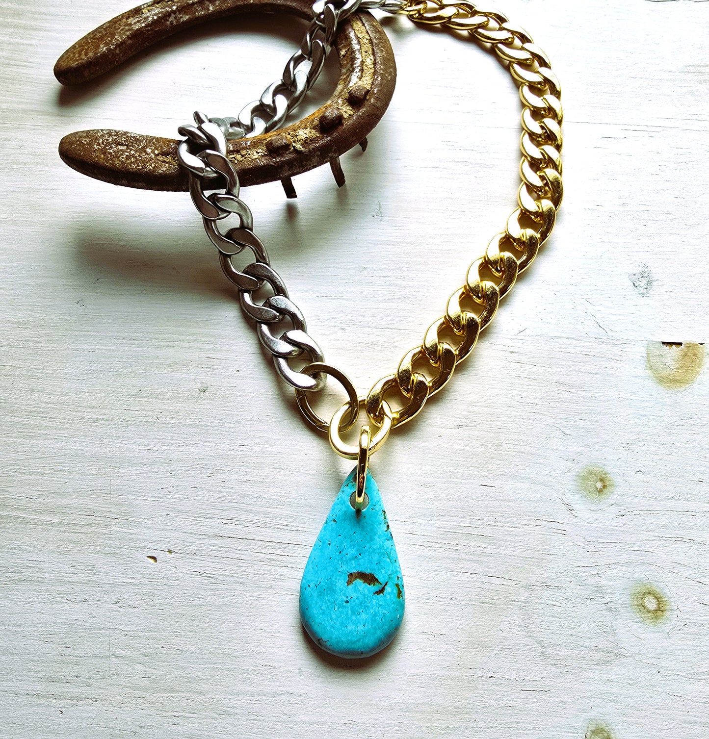Devan - Multi Metal Tear Drop Turquoise Necklace