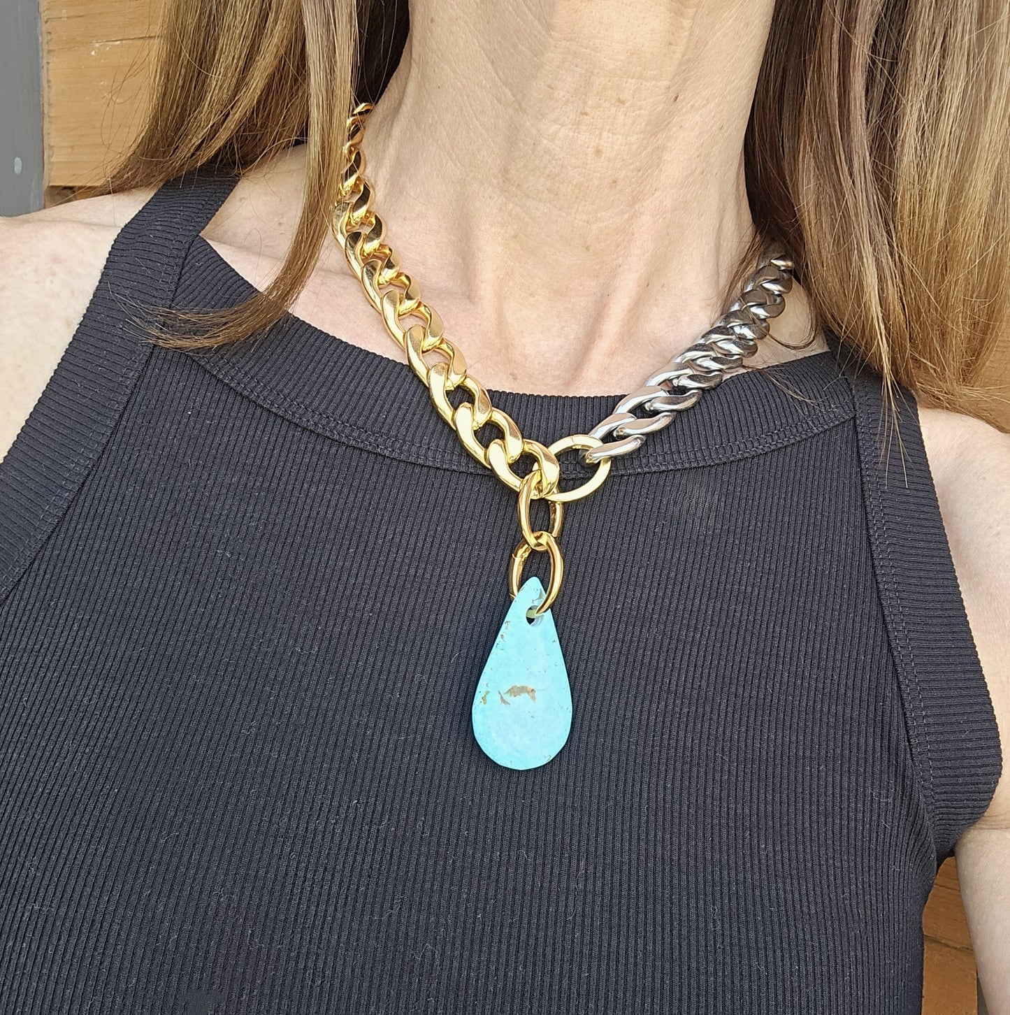 Devan - Multi Metal Tear Drop Turquoise Necklace