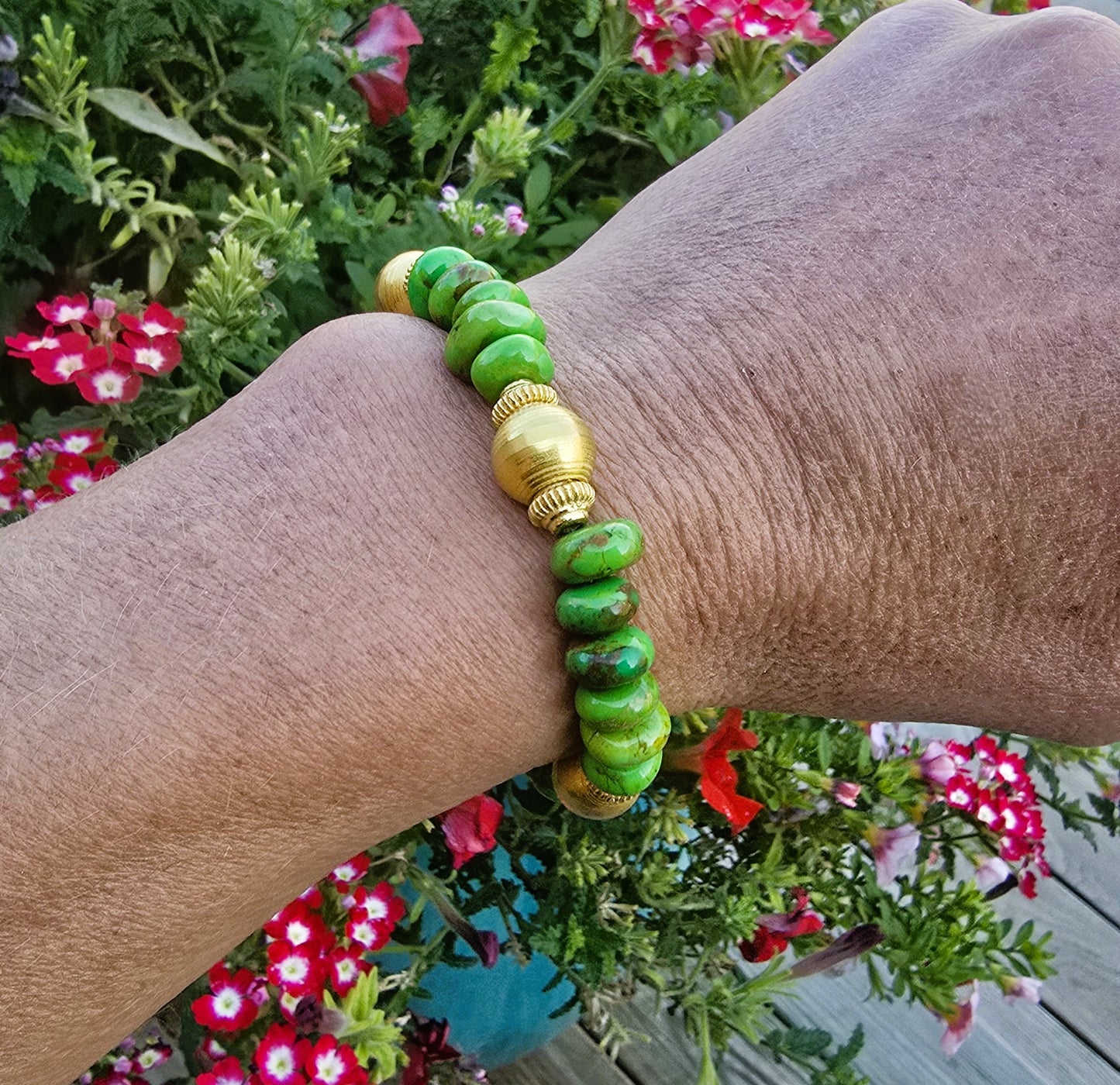 Envy - Green Mojave Turquoise & Gold Bead Bracelet