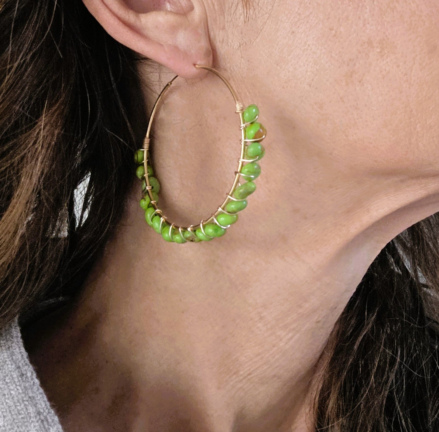 Large Green Turquoise Hoop Earrings