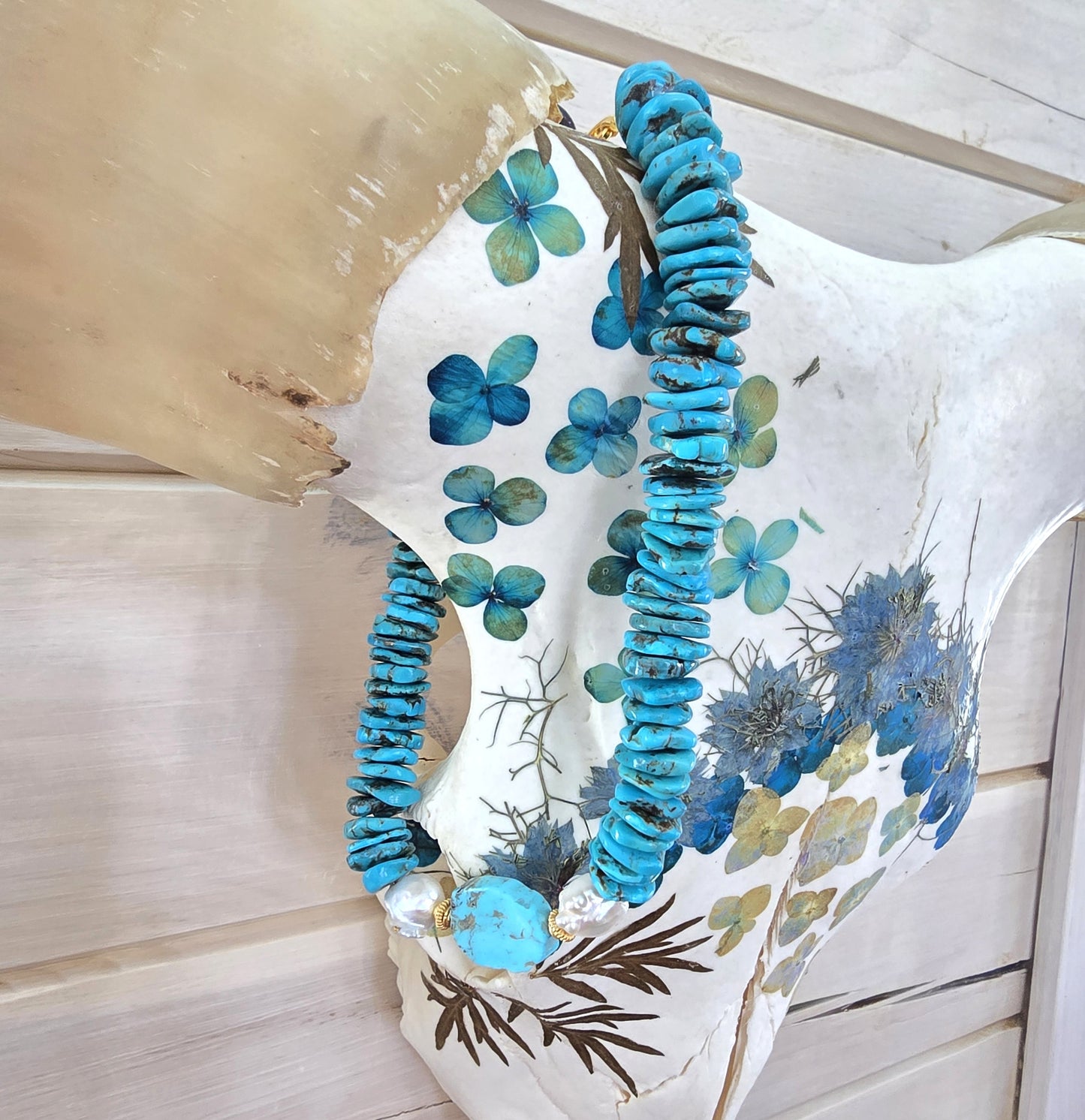 Joan - Chunky Turquoise and Pearl Necklace
