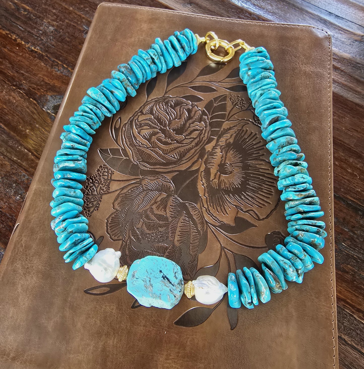 Joan - Chunky Turquoise and Pearl Necklace