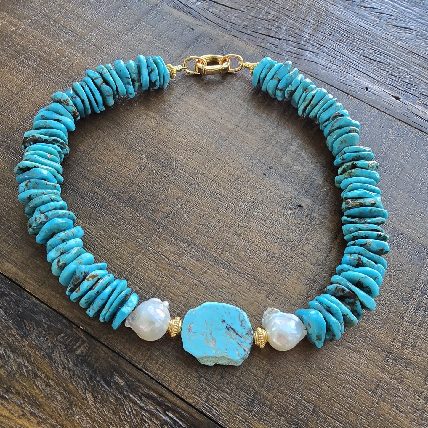 Joan - Chunky Turquoise and Pearl Necklace