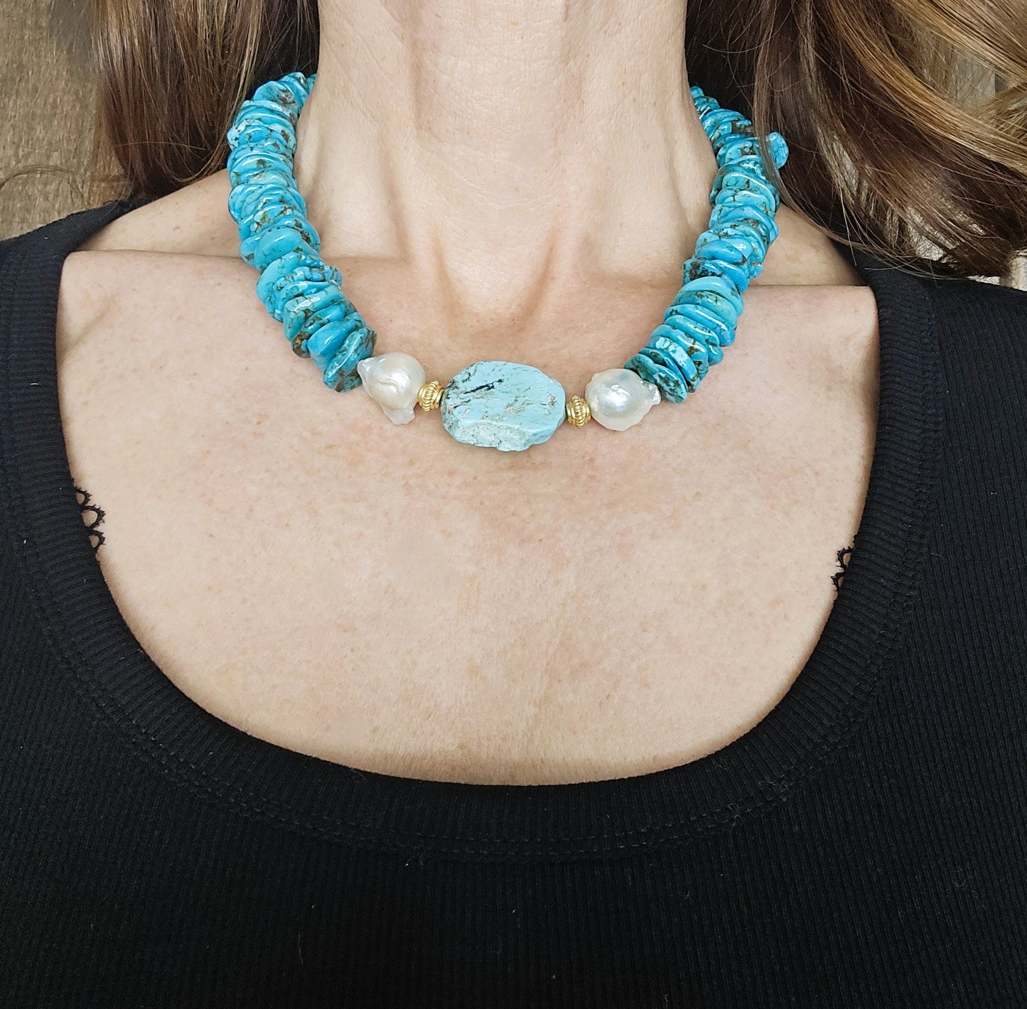Joan - Chunky Turquoise and Pearl Necklace