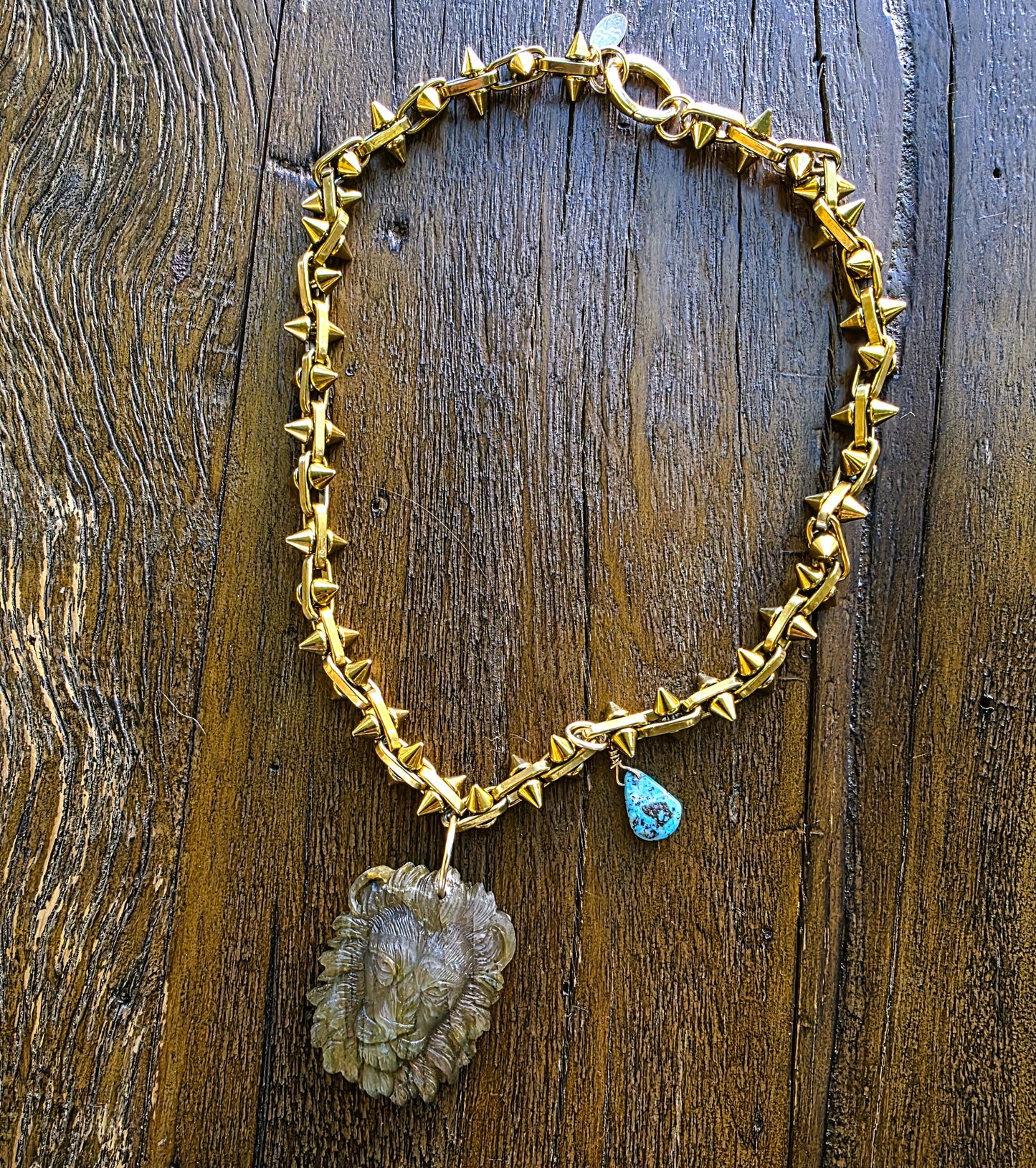 Labradorite Lion Head Pendant Necklace