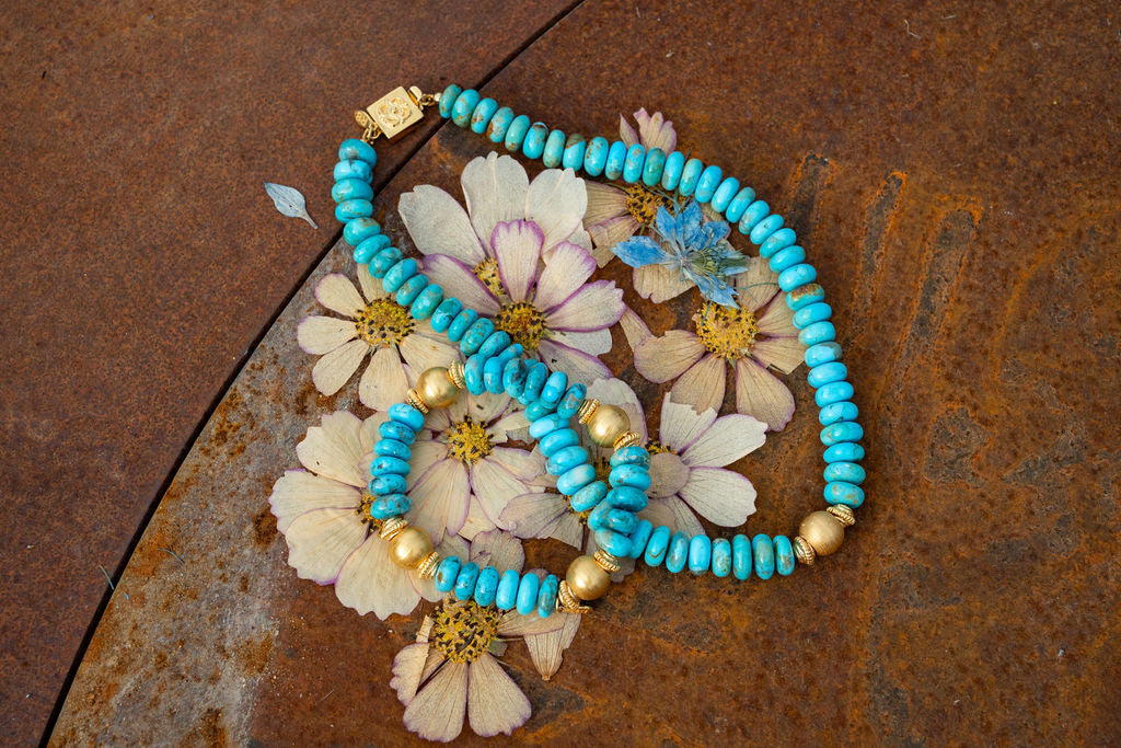 Arizona - Turquoise & Gold Bead Necklace