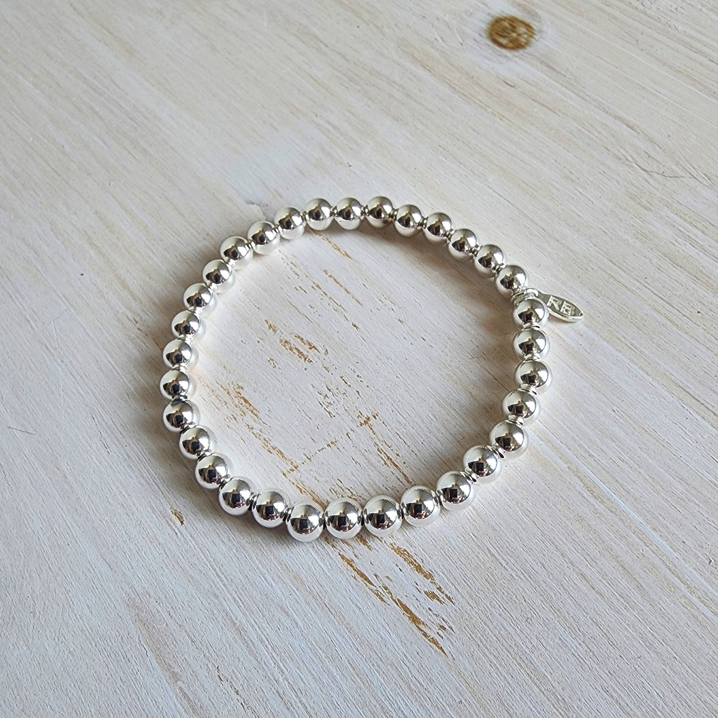 Round Silver Bead Stretch Bracelet