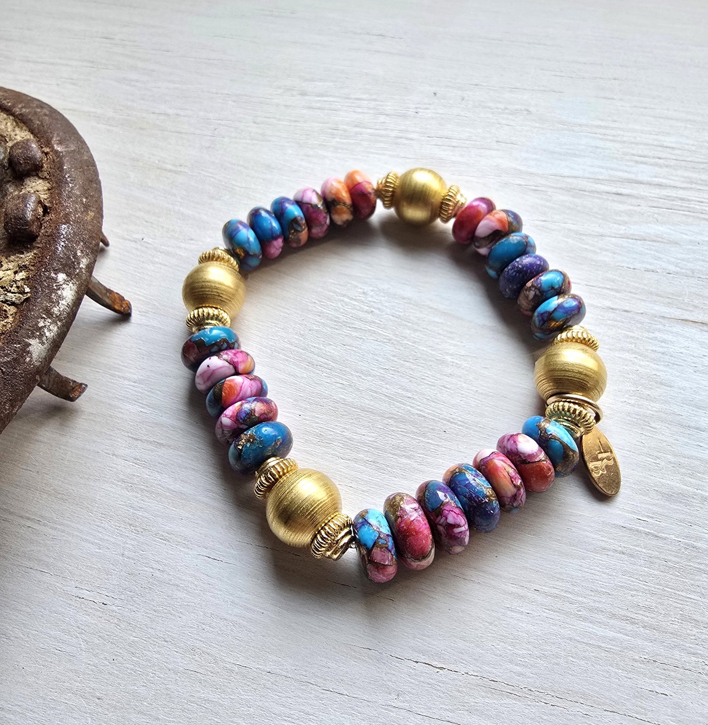 Beth Ann - Orange Dahlia Turquoise Bracelet