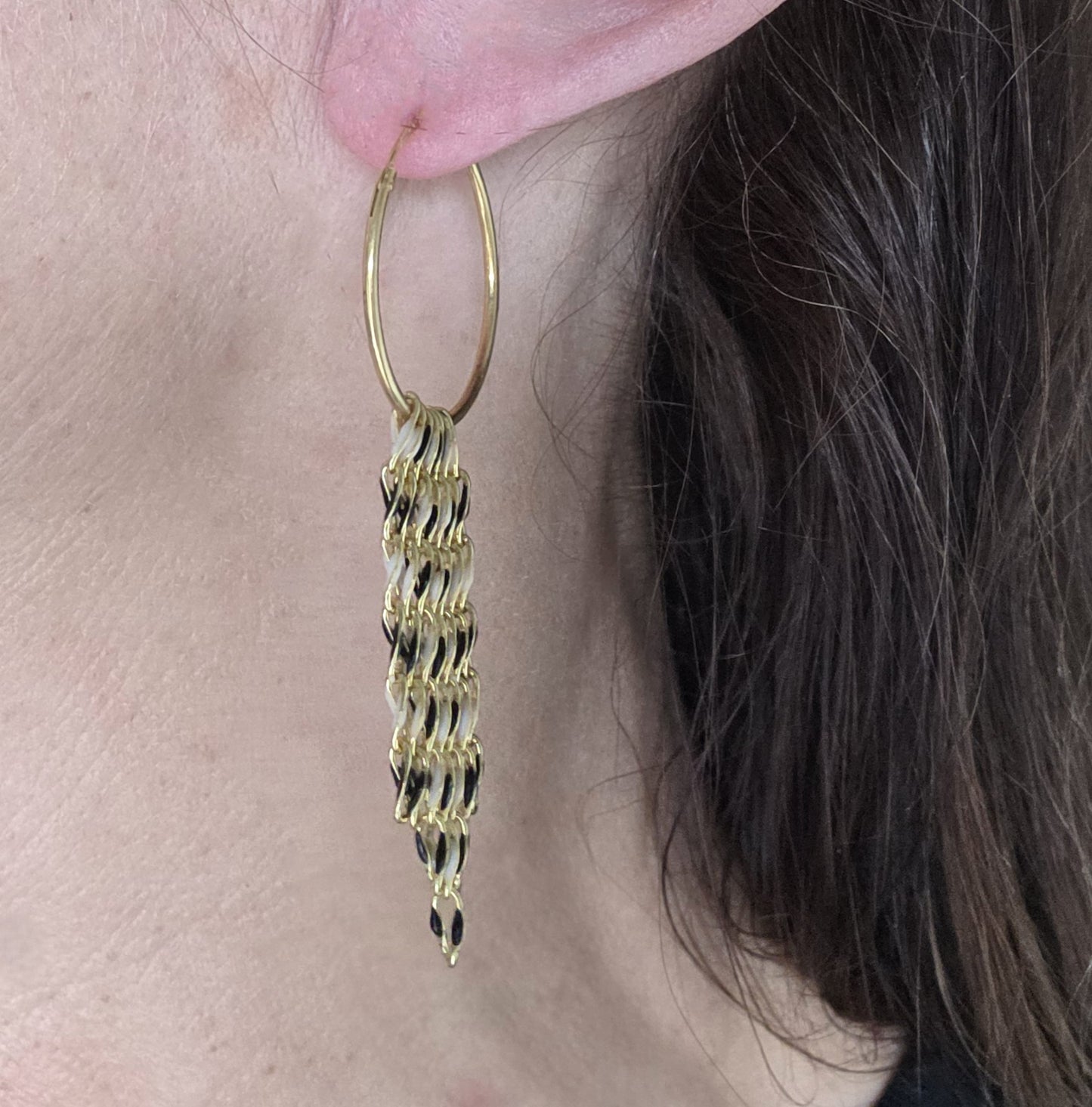 Black & White Fringe Hoop Earrings