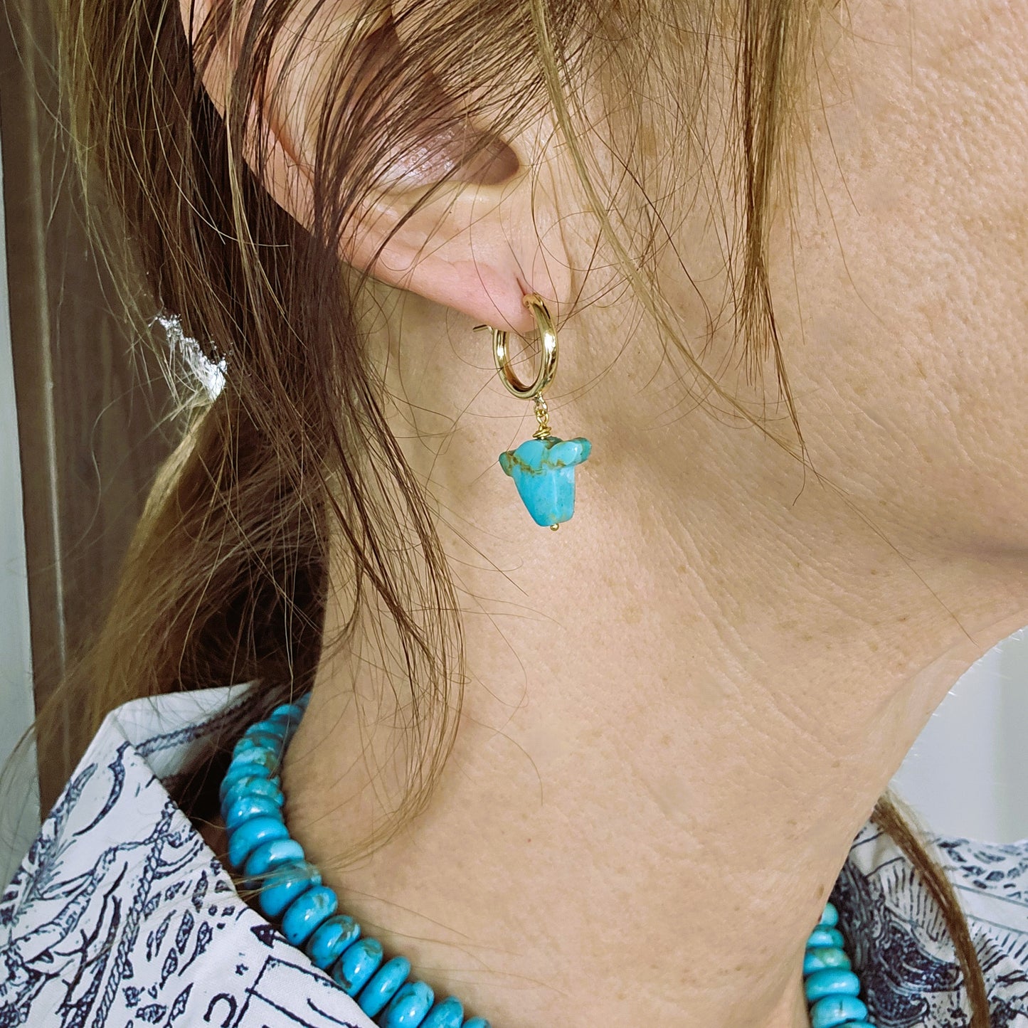 Turquoise Buffalo Hoop Earrings