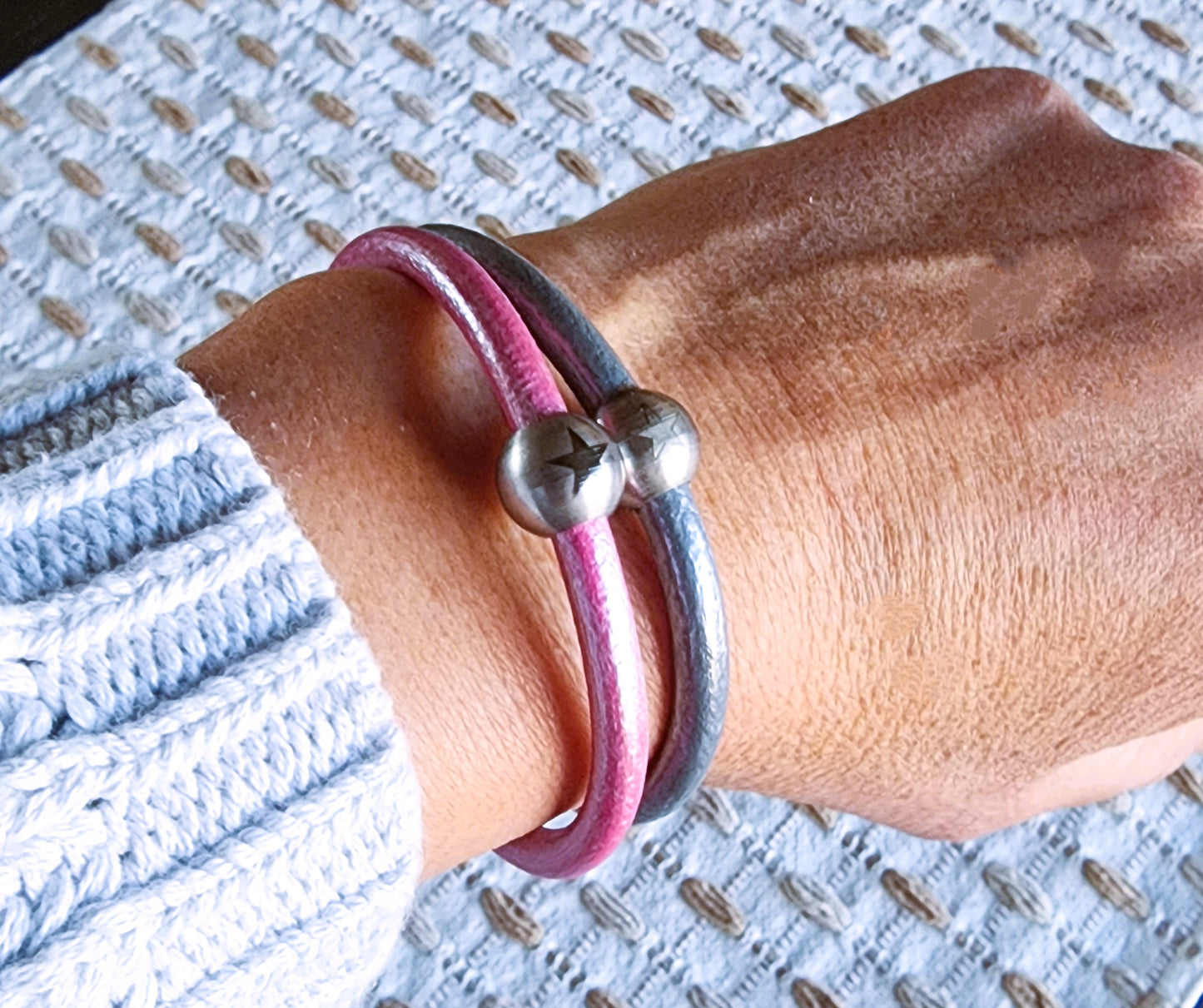 Star Bead Round Leather Bracelet