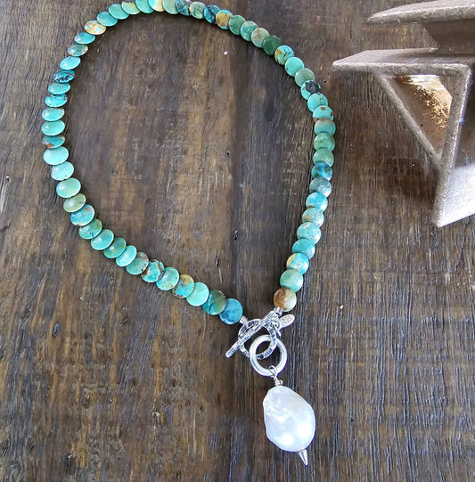 Natural Turquoise Coin Pearl Necklace