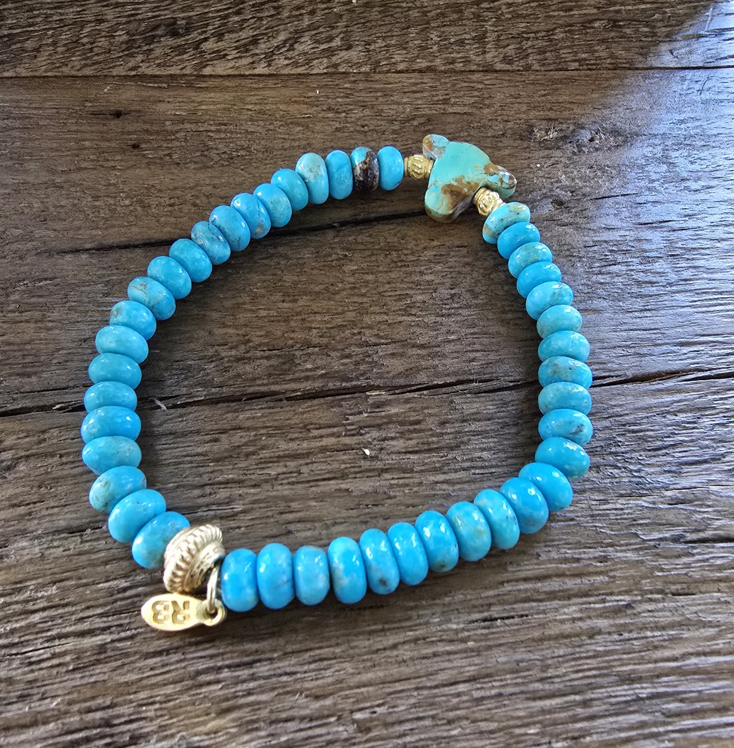 Cow Skull Turquoise & Gold Bead Bracelet