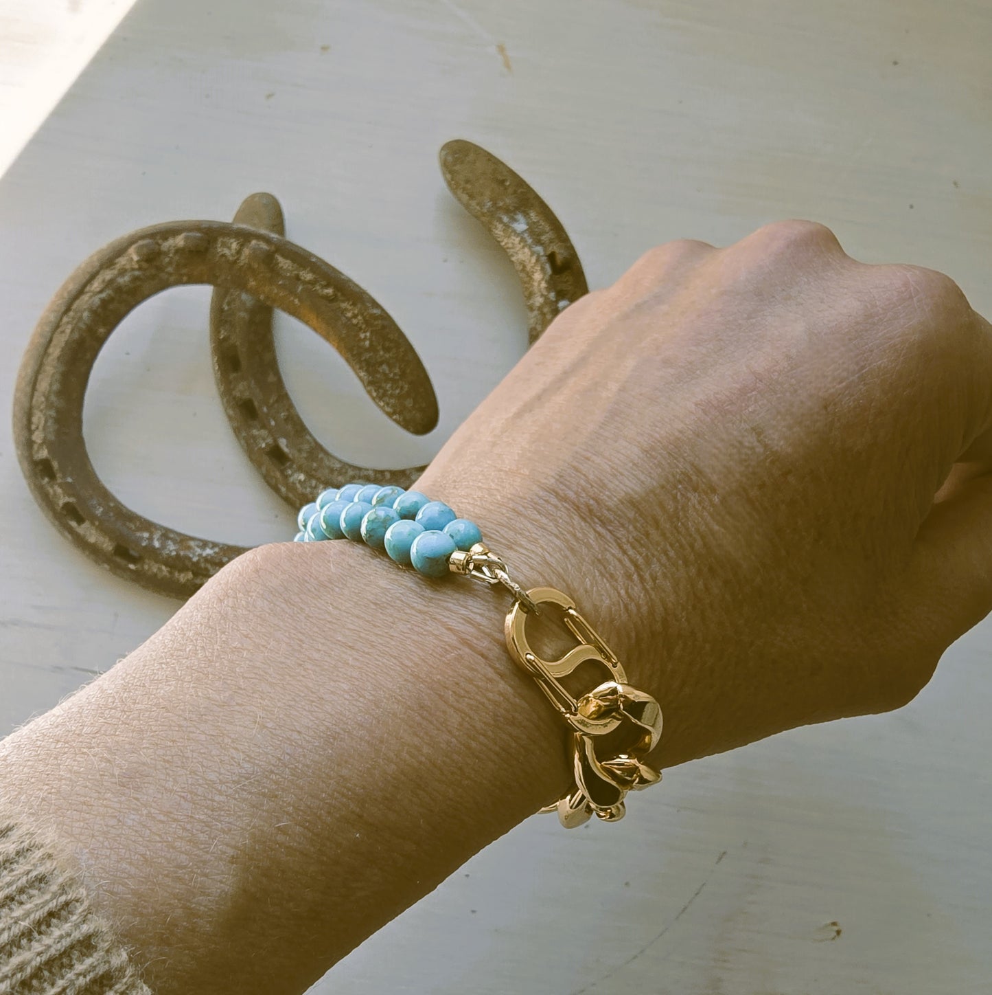 Jesse - Gold Curb Chain & Turquoise Bracelet