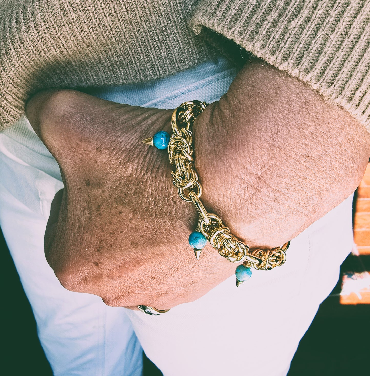 Cody - Gold Chain Turquoise Charm Bracelet