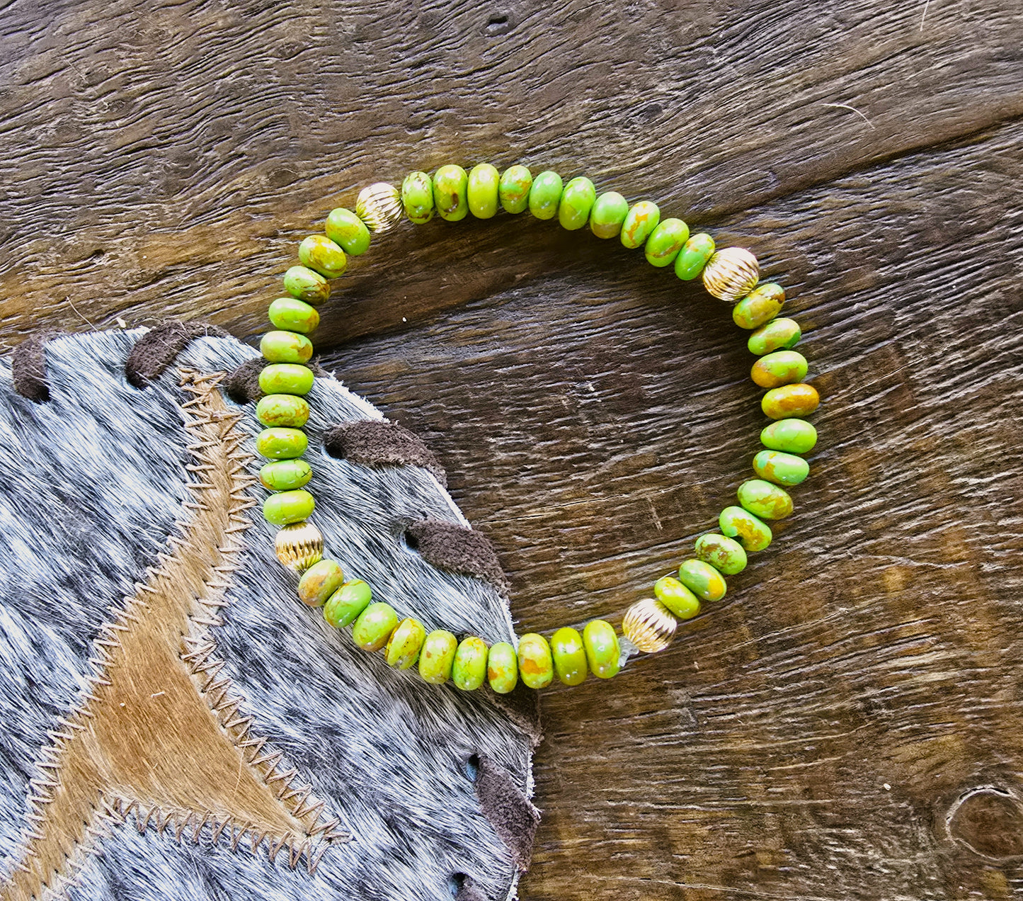 Ramona - Green Mojave Turquoise & Gold Bead Bracelet