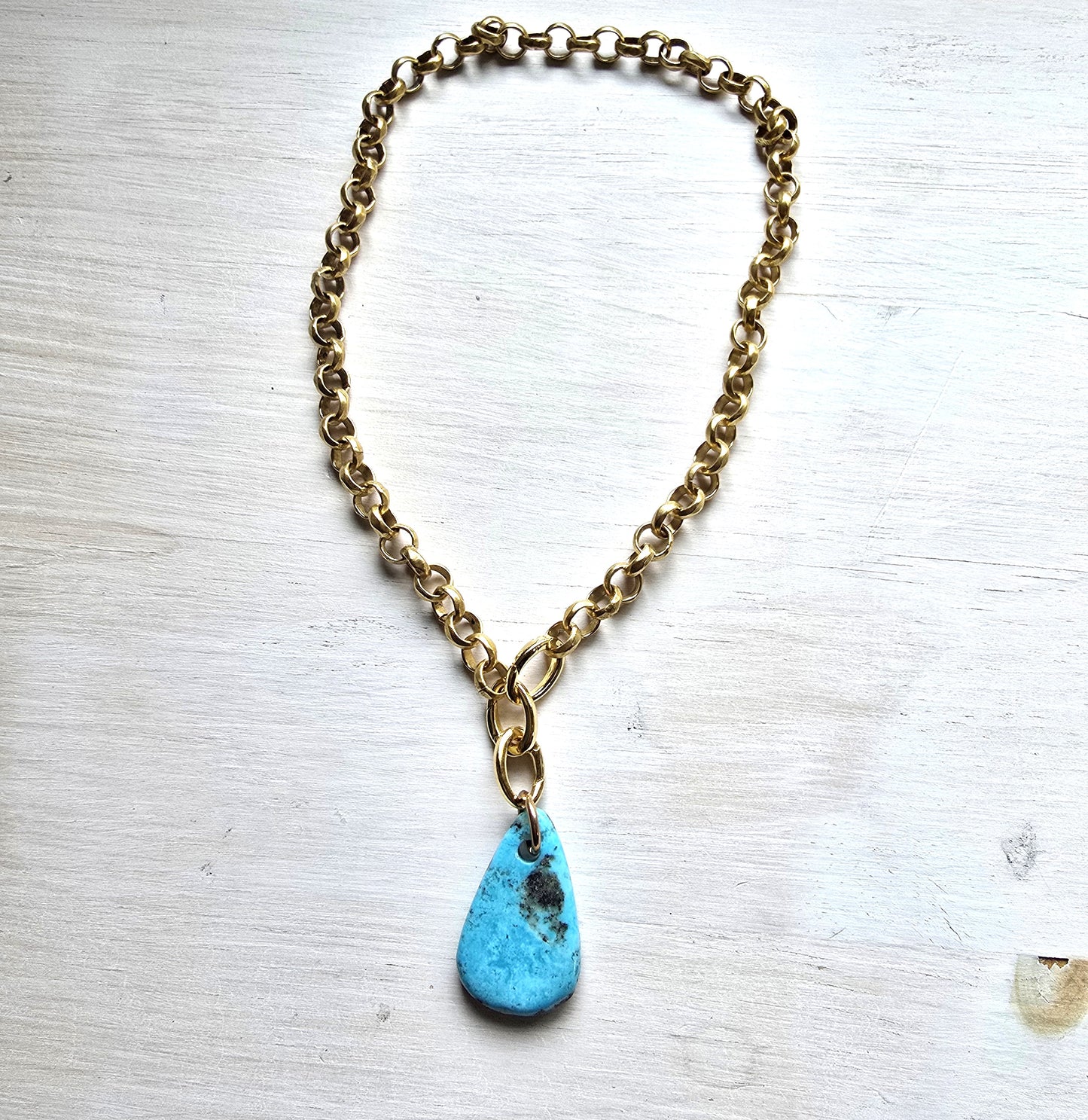 Nora - Gold Tear Drop Turquoise Necklace