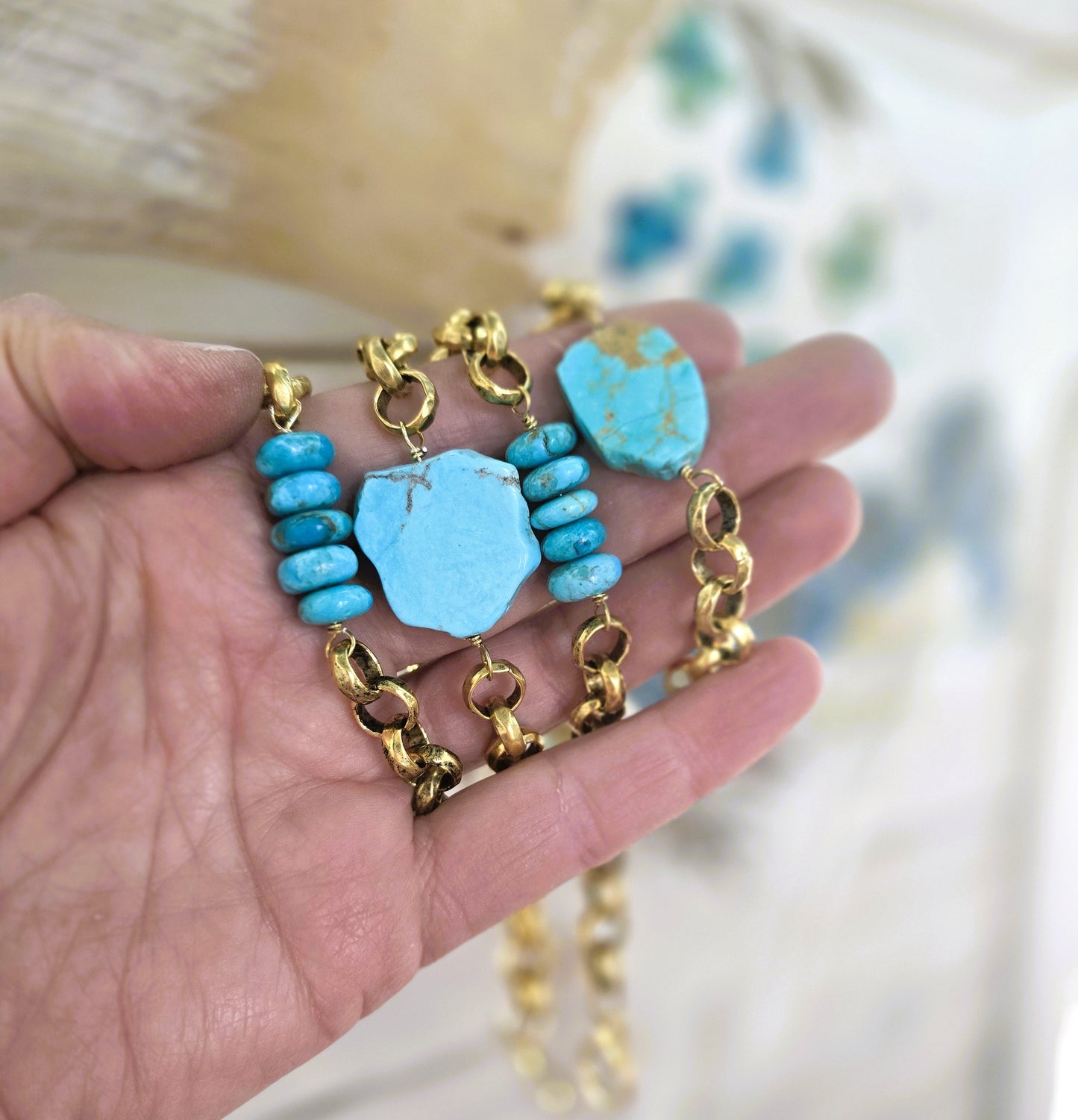 Cheyenne - Rolo Link & Turquoise Slab Bracelet