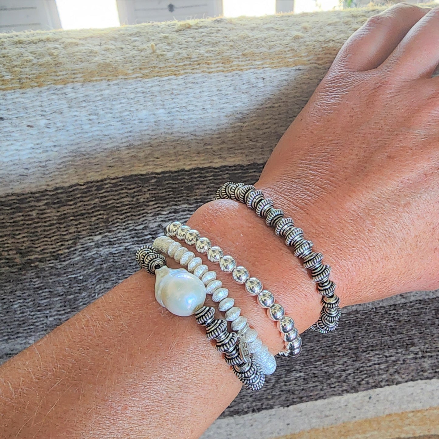 Round Silver Bead Stretch Bracelet