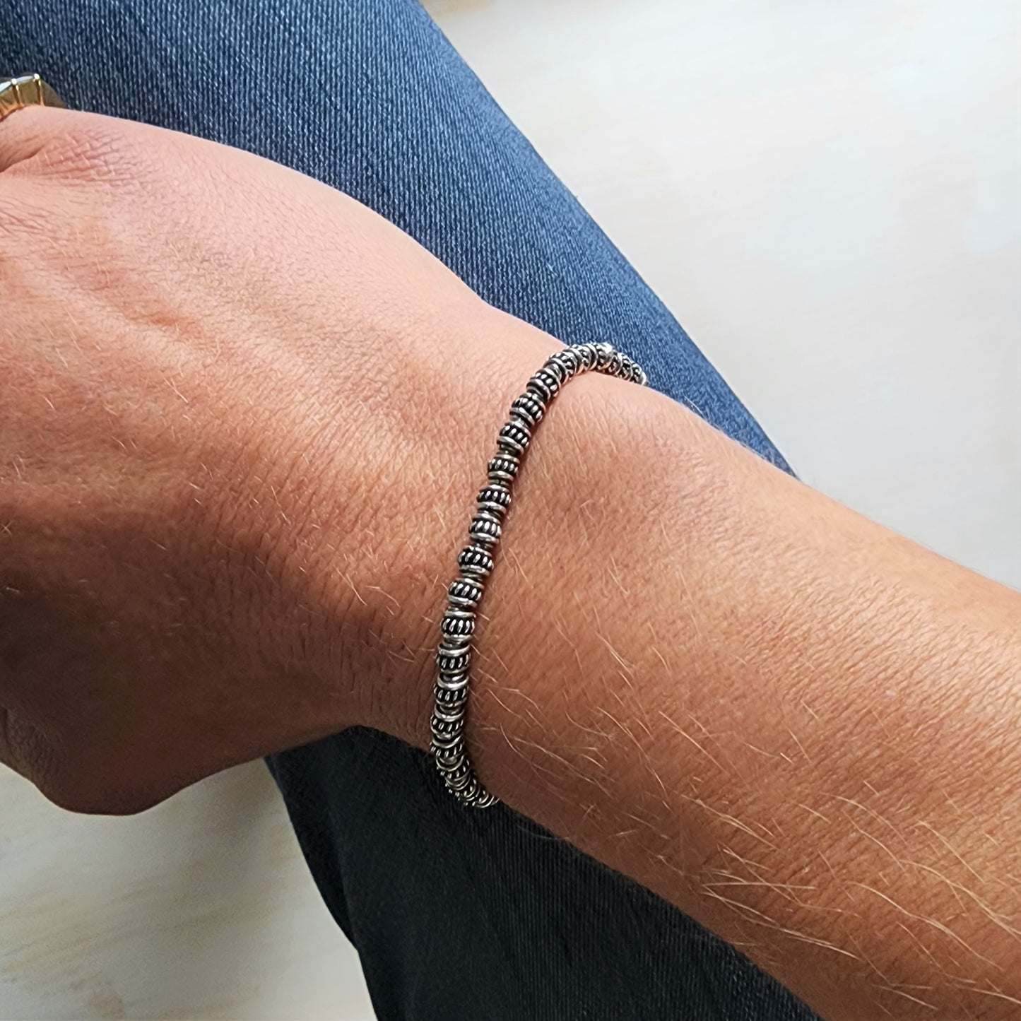 Silver Small Bead Stretch Bracelet
