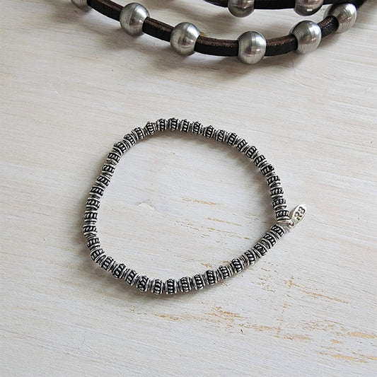 Silver Small Bead Stretch Bracelet