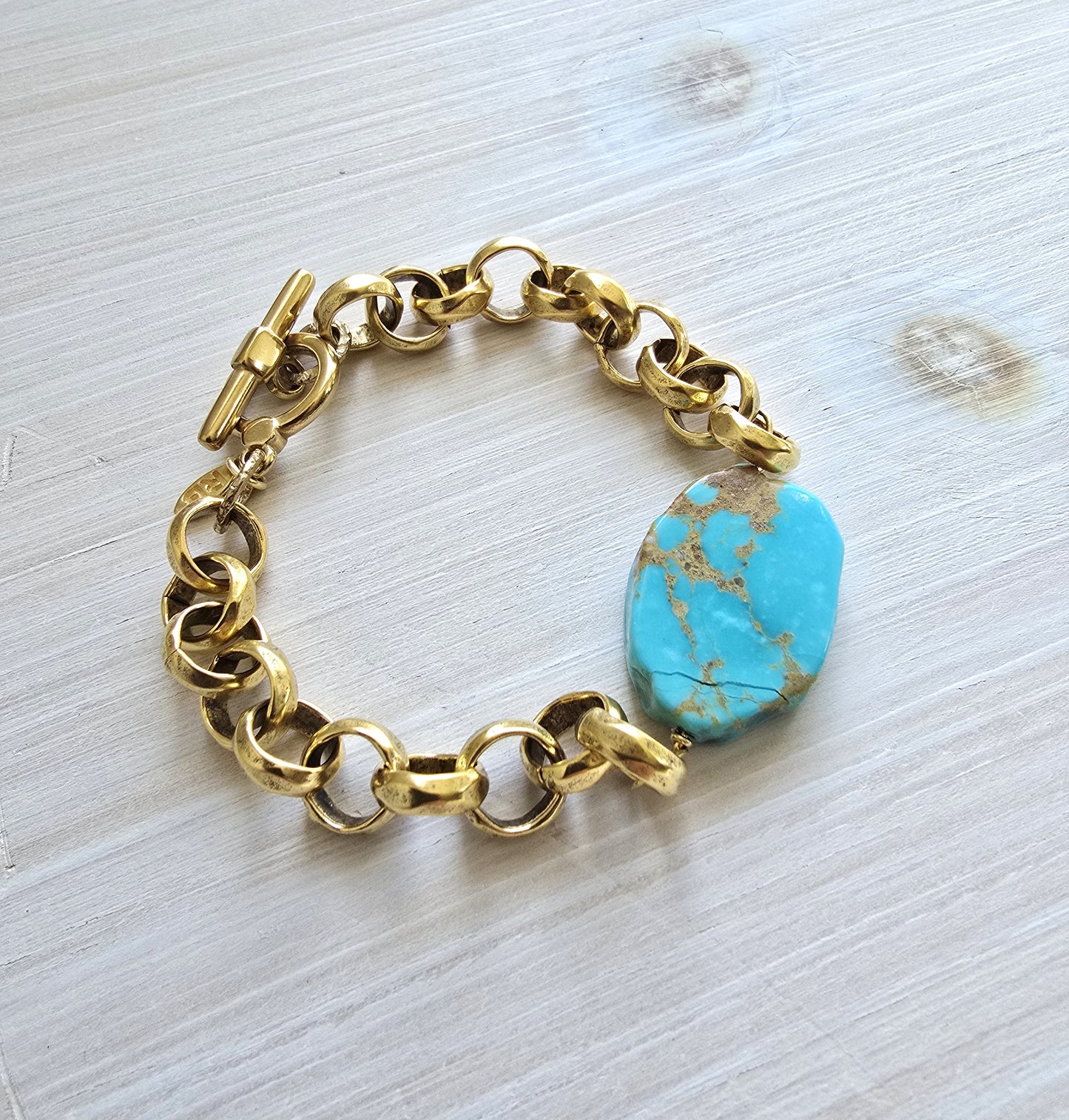 Cheyenne - Rolo Link & Turquoise Slab Bracelet