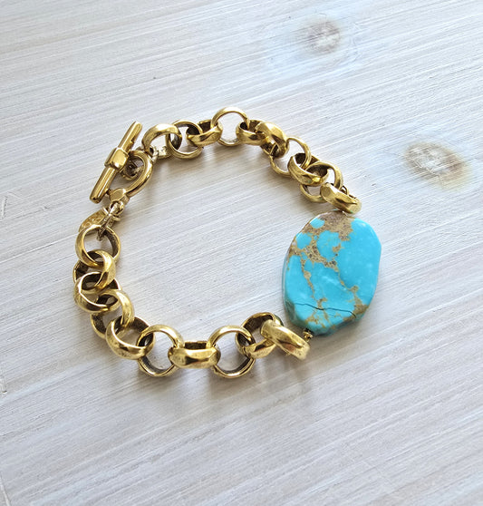 Cheyenne - Rolo Link & Turquoise Slab Bracelet