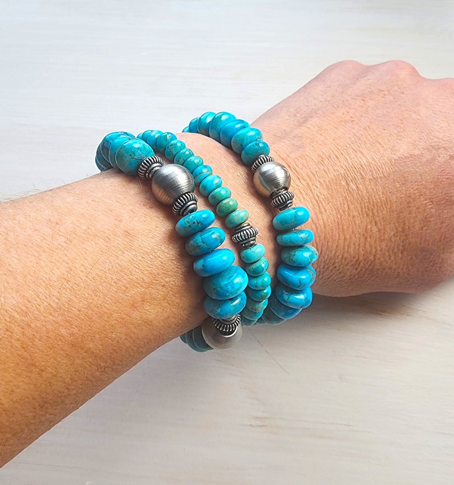 Cash - Turquoise & Steel Bead Bracelet