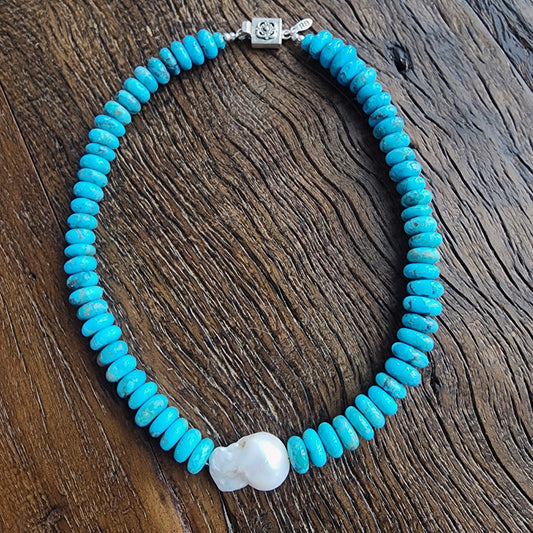 Belle - Kingman Turquoise & Pearl Necklace