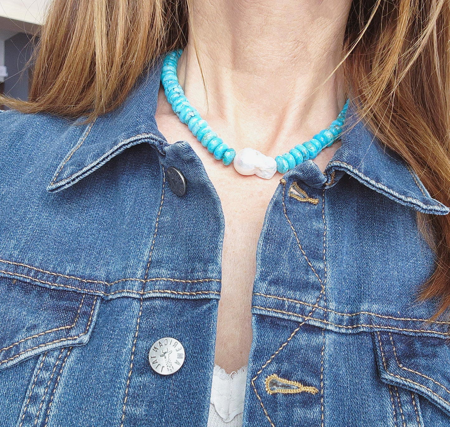 Belle - Kingman Turquoise & Pearl Necklace