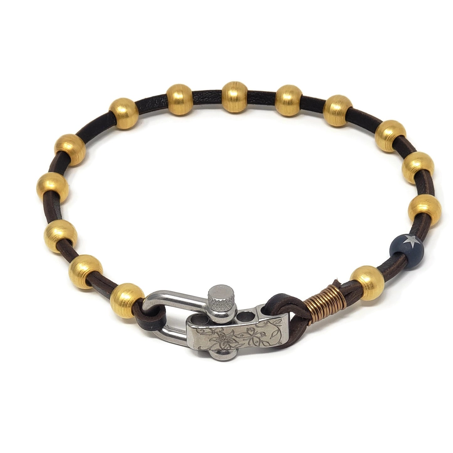 Leather & 18k Gold Ball Necklace