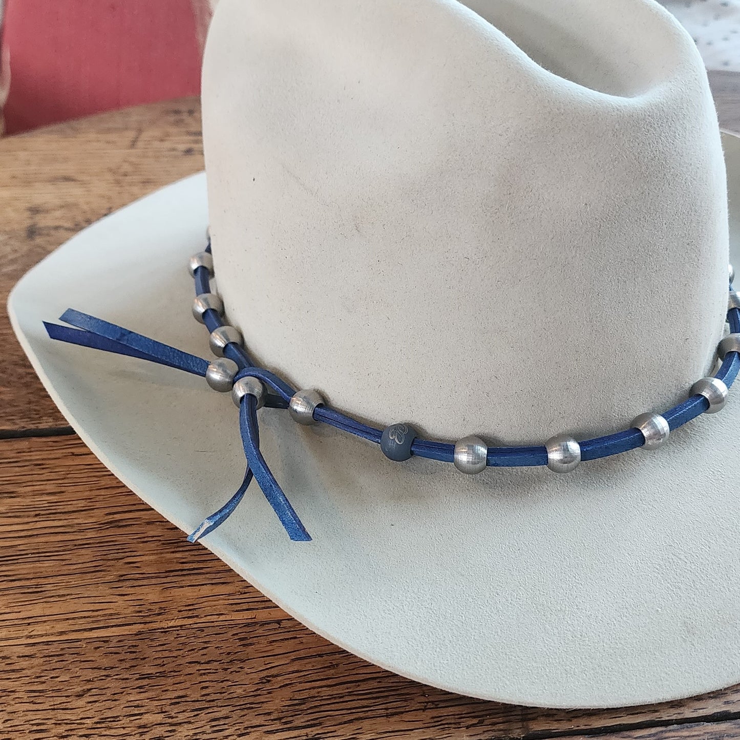Steel Bead & Leather Cowboy Hat Band