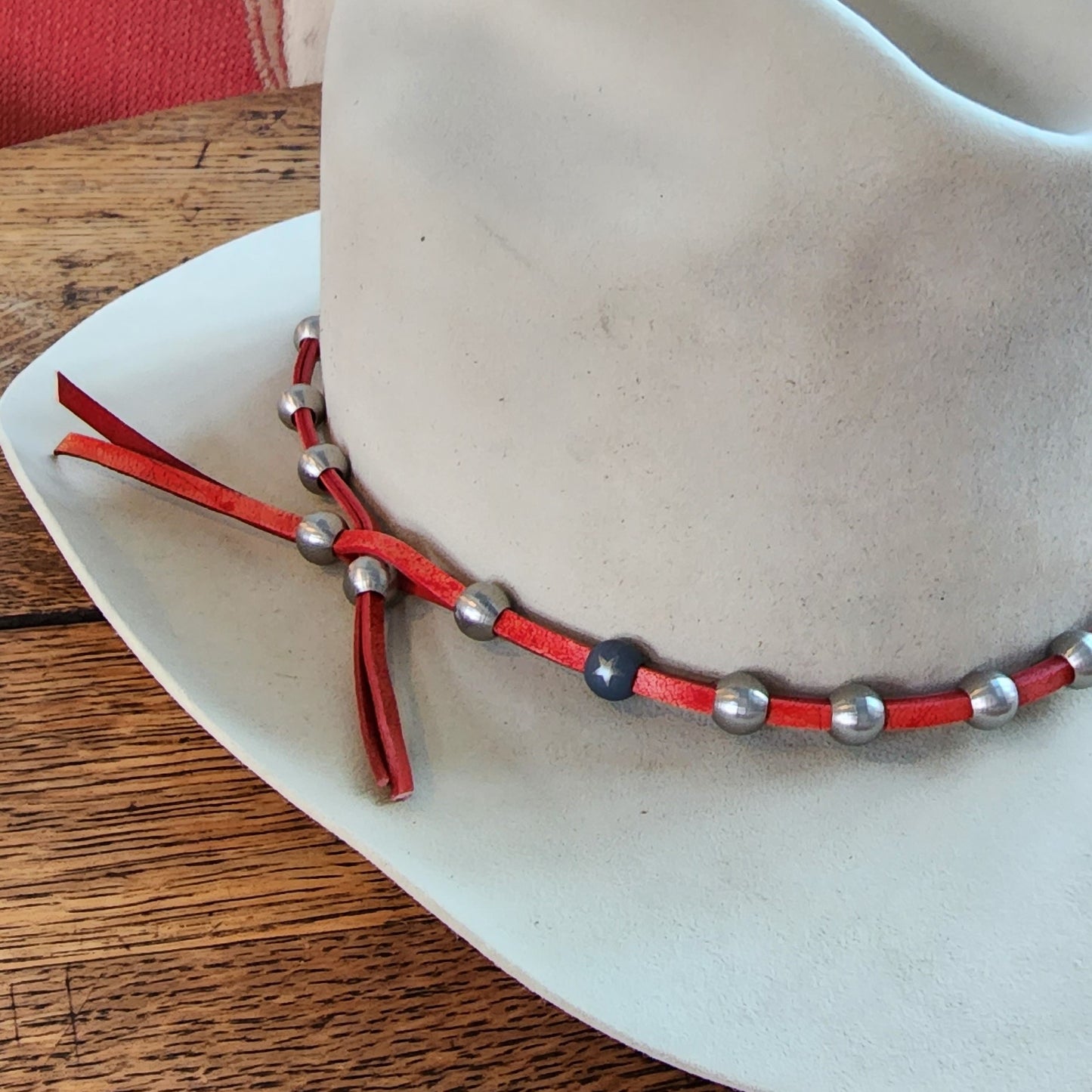 Steel Bead & Leather Cowboy Hat Band
