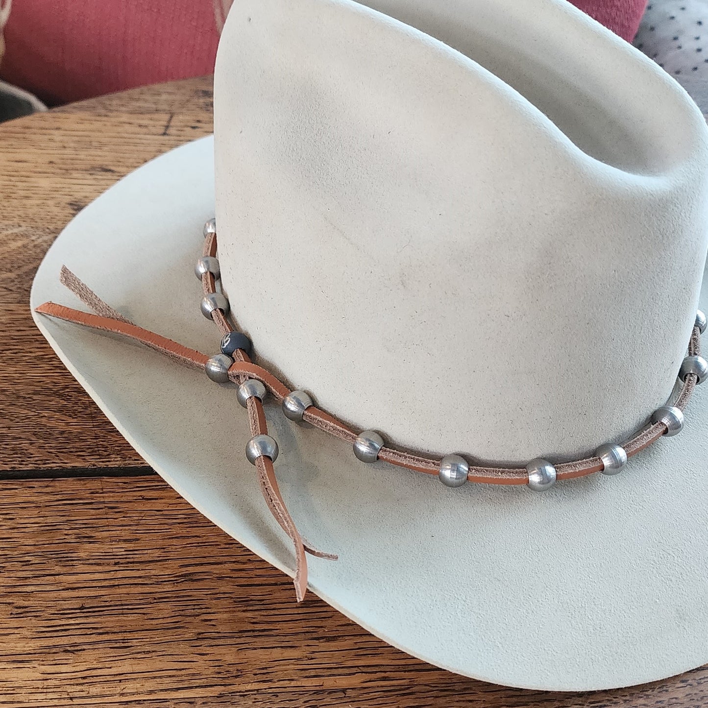 Steel Bead & Leather Cowboy Hat Band