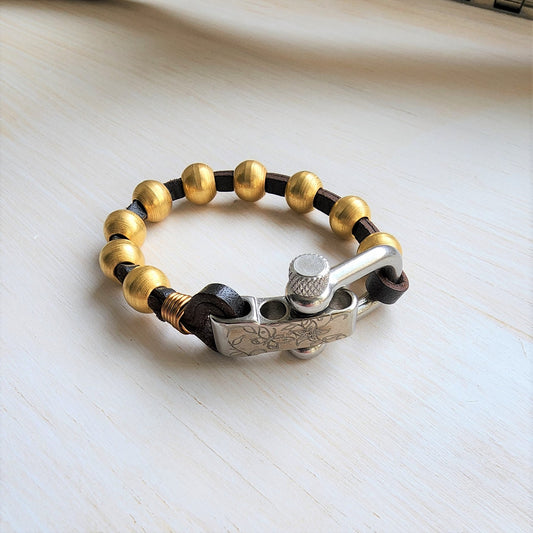 Leather & 18K Gold Steel Bracelet