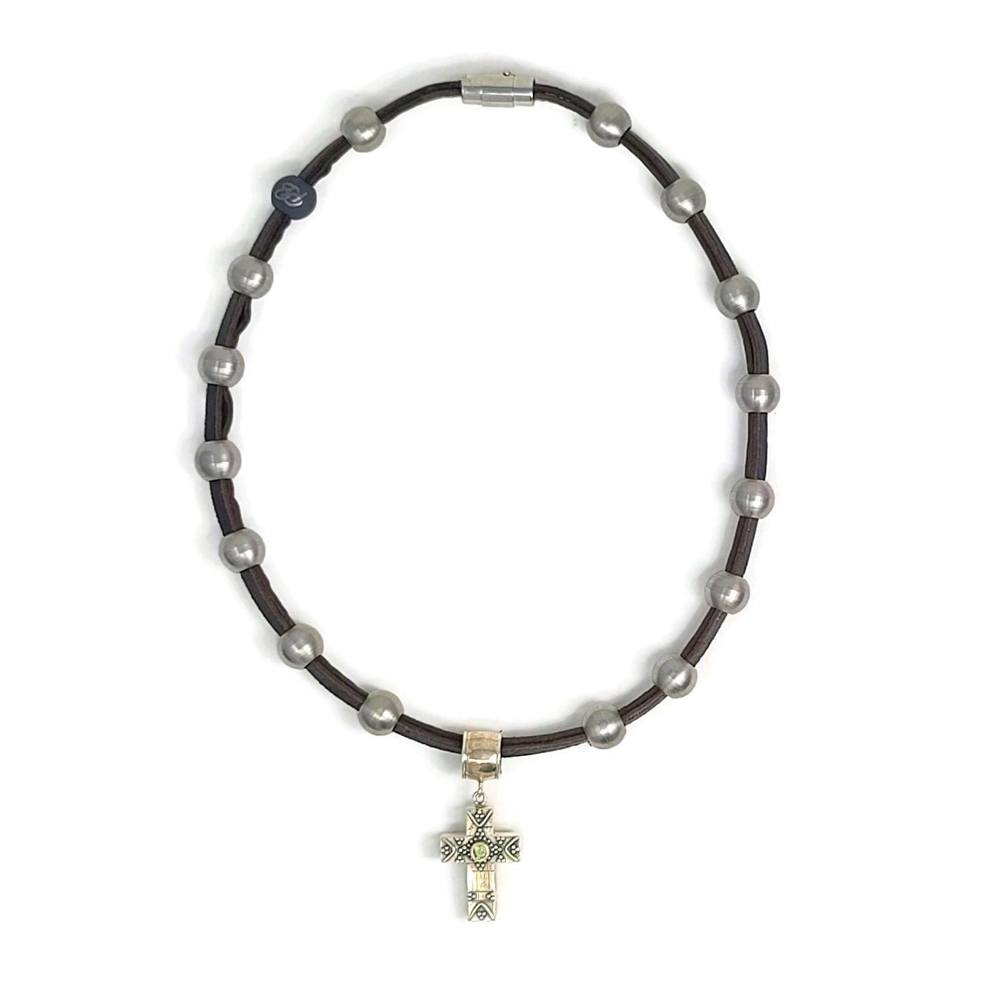 Silver Cross Pendant Stainless Steel & Leather Necklace