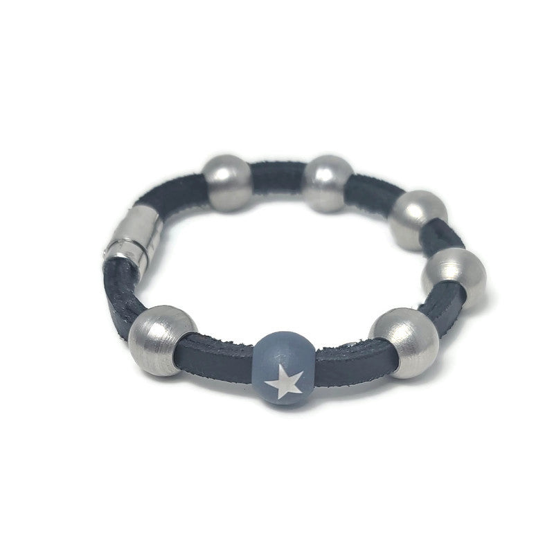 Steel Bead Bracelet & Leather Bracelet