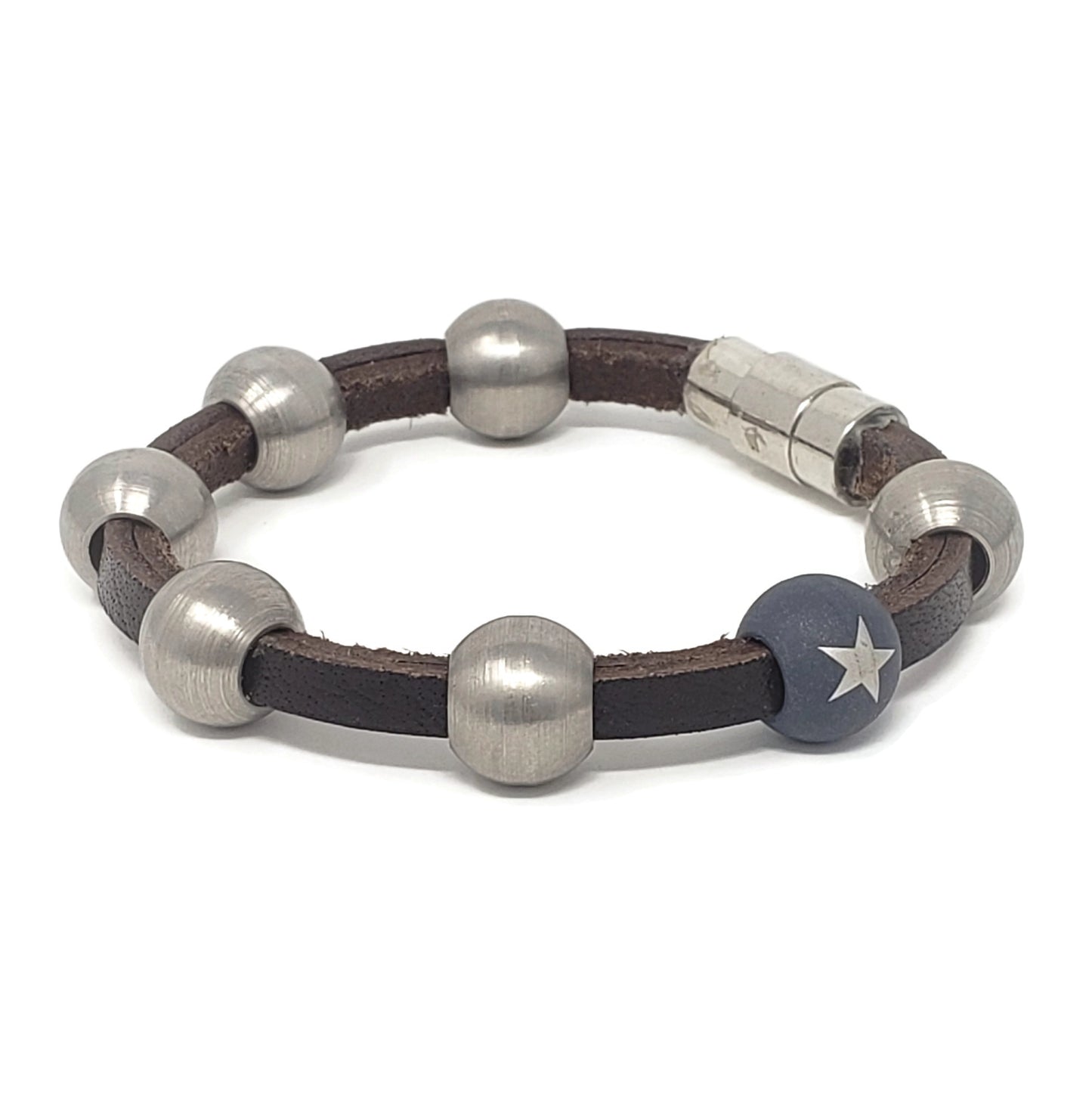 Steel Bead Bracelet & Leather Bracelet