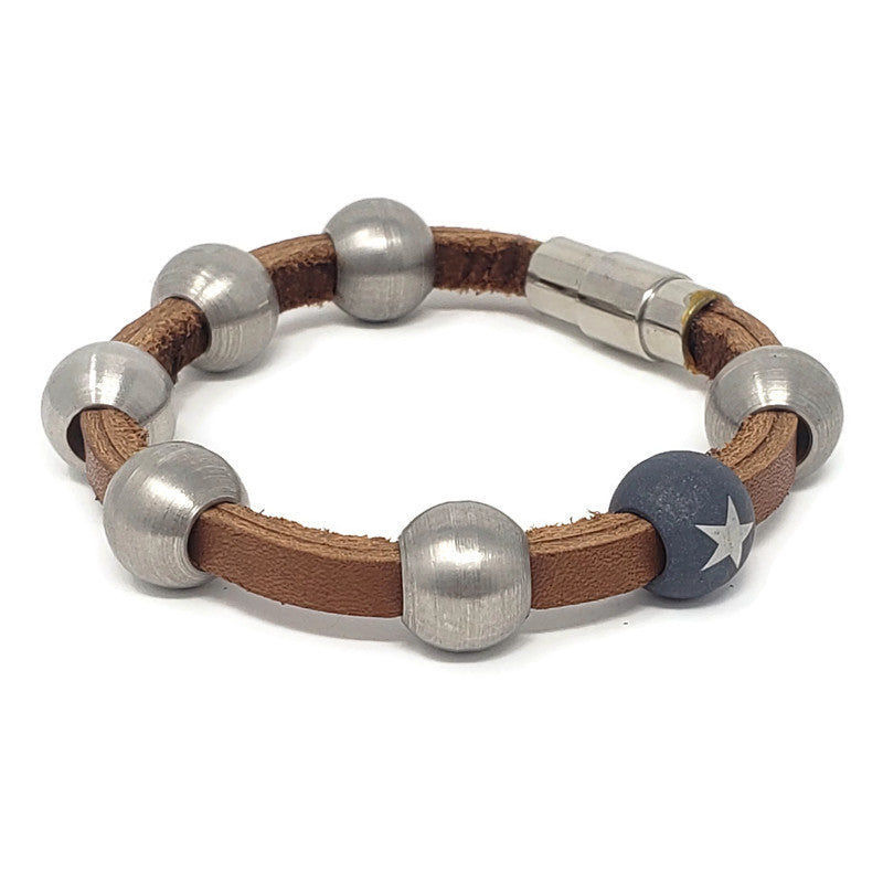 Steel Bead Bracelet & Leather Bracelet