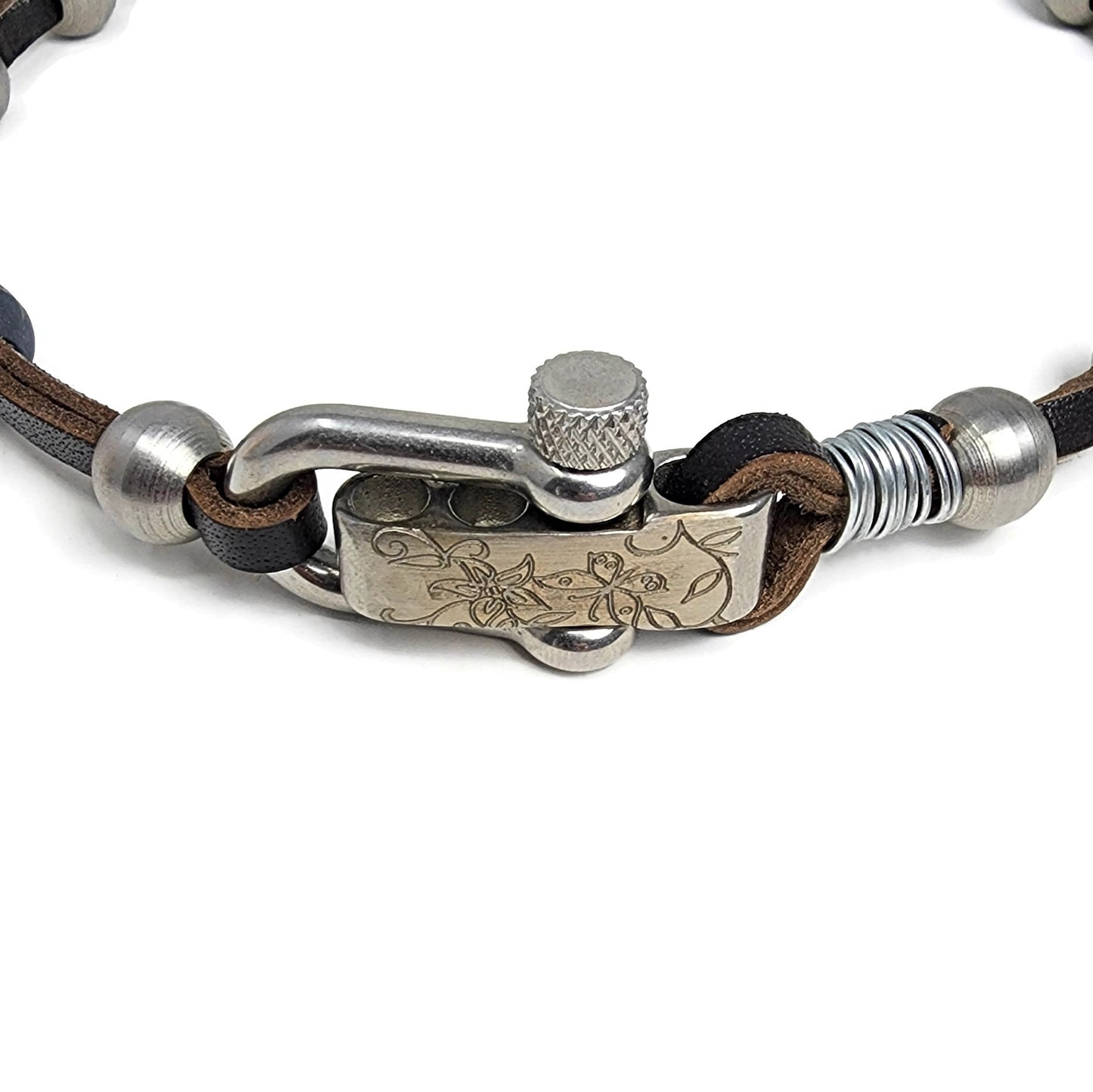 Leather & Steel Ball Shackle Necklace