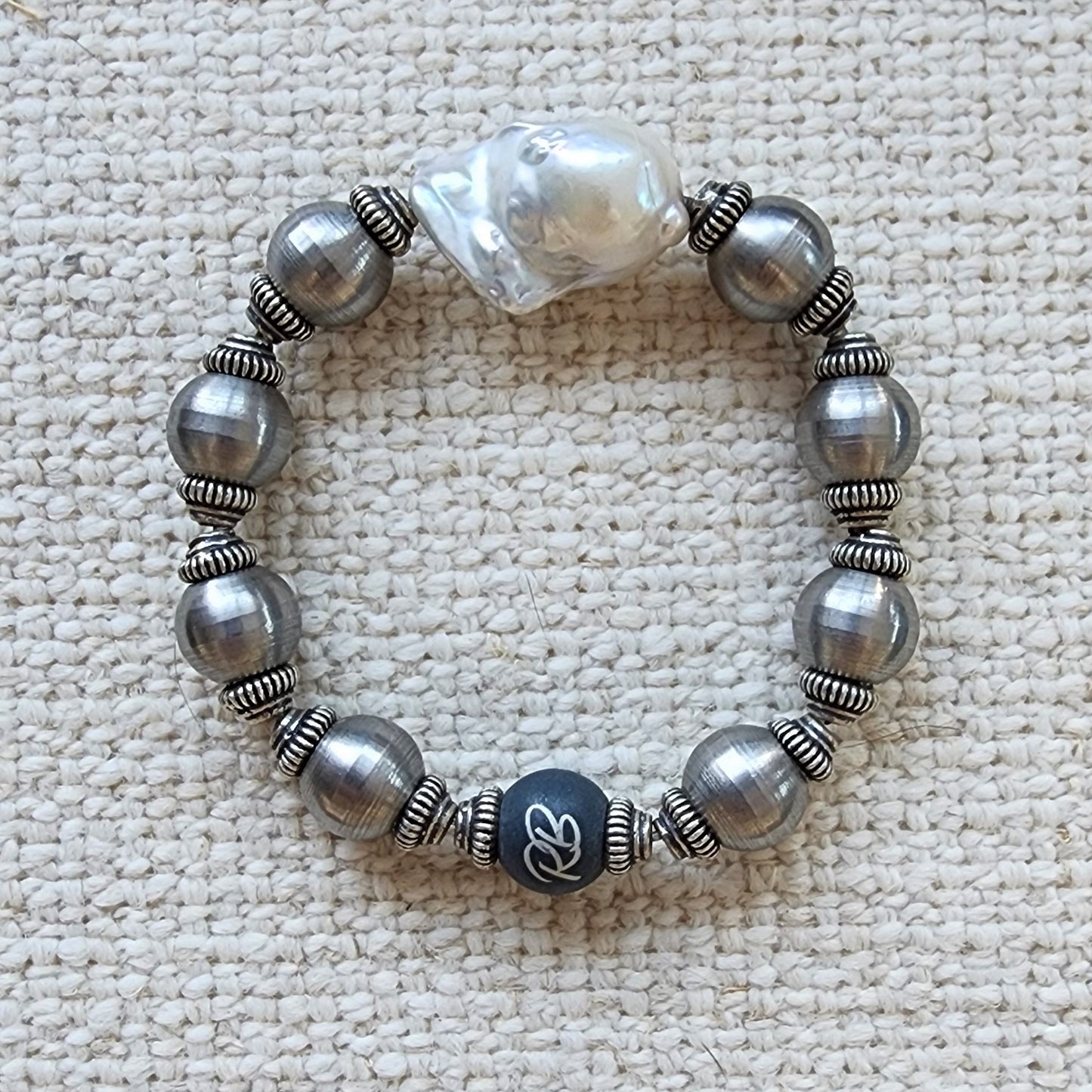 Steel Pearl & Flameball Pearl Stretch Bracelet