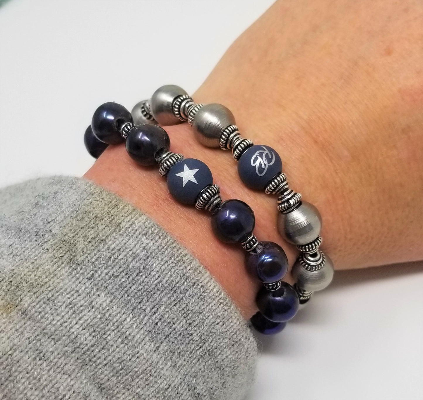 RB Steel & Silver Stretch Beaded Bracelet
