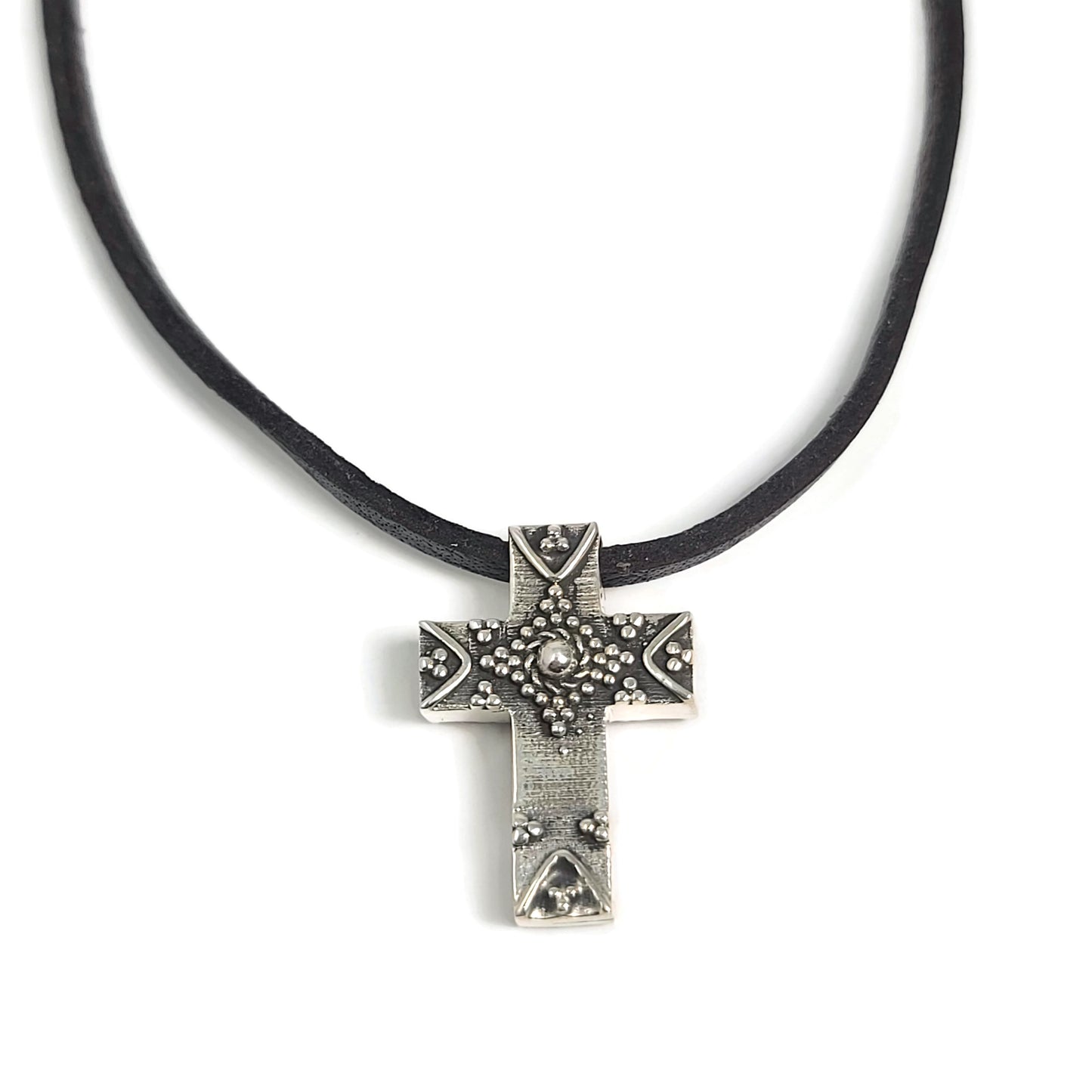 Double Sided Cross Pendant Leather Neckalce