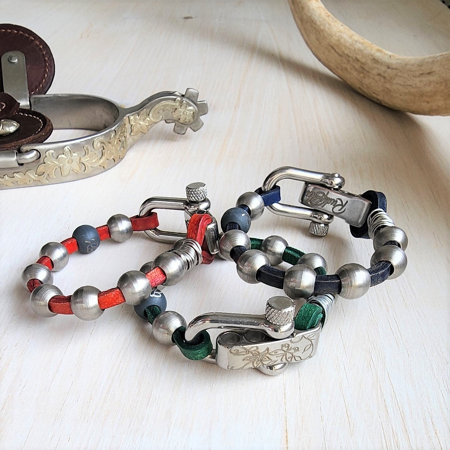 Colored Leather & Steel Bracelet