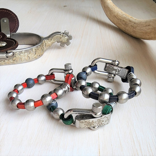 Colored Leather & Steel Bracelet