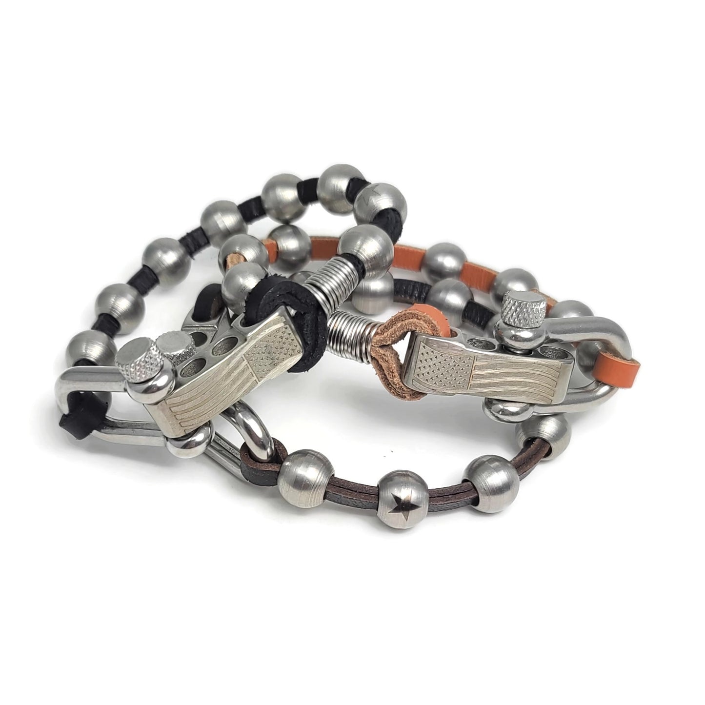 Men's Steel & Leather Bracelet