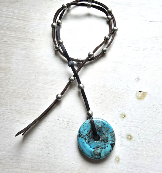 Athena - AZ Turquoise Donut Pendant Necklace