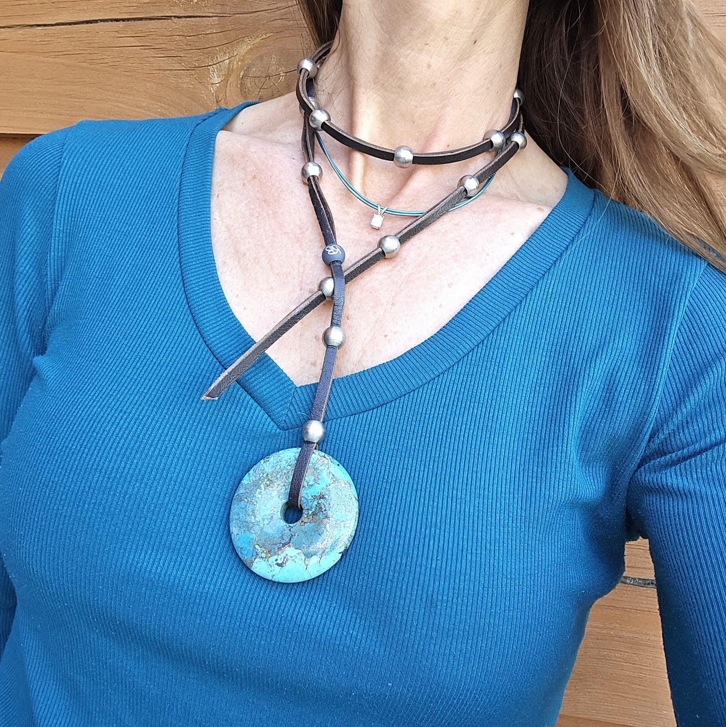 Athena - AZ Turquoise Donut Pendant Necklace